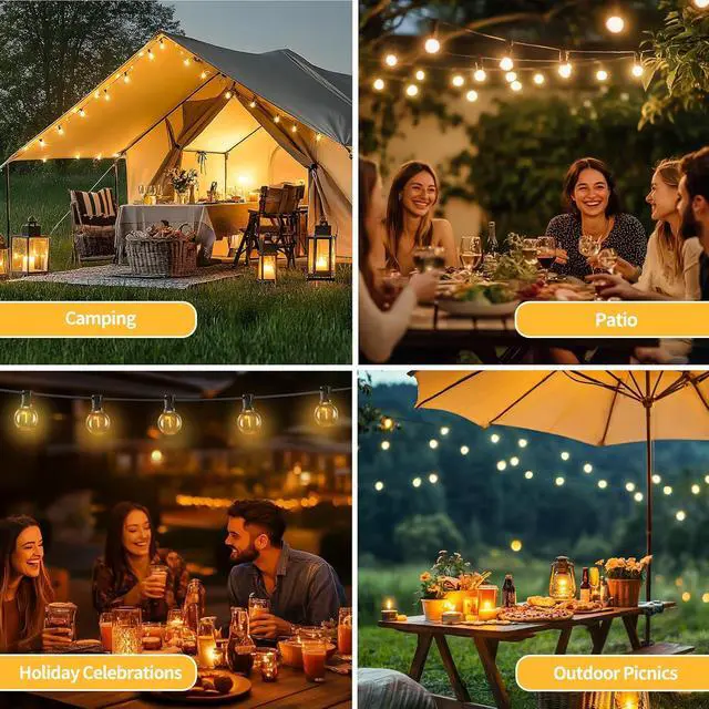 Alt view image 6 of 7 - SANBEN Solar String Lights Outdoor with Remote, 50ft 25 Bulbs Solar Powered Patio Lights Waterproof, Dimmable & Timer, G40 LED Solar Lights for Camping Deck Backyard Garden Fence