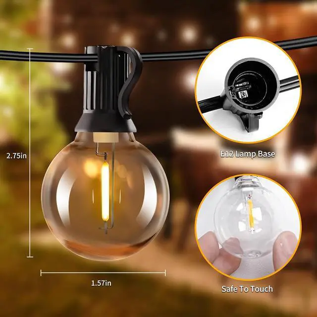 Alt view image 7 of 7 - SANBEN Solar String Lights Outdoor with Remote, 50ft 25 Bulbs Solar Powered Patio Lights Waterproof, Dimmable & Timer, G40 LED Solar Lights for Camping Deck Backyard Garden Fence