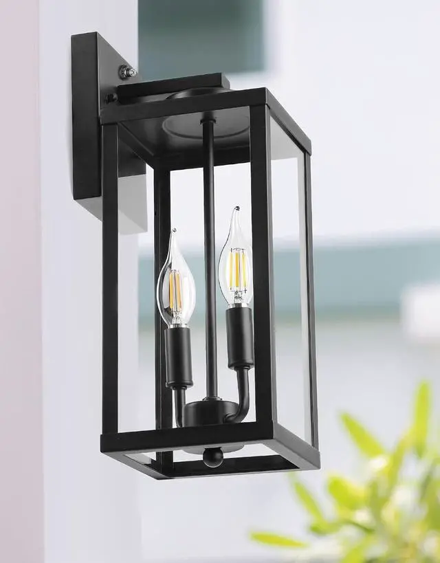 Alt view image 4 of 7 - PARTPHONER Dusk to Dawn Outdoor Wall Sconce 2-Light, Transitional Wall Lantern Tall Wall Lamp, Waterproof Exterior Lighting Fixture with E12 Base Outside Lights for House Porch Garage, Black 2 Pack
