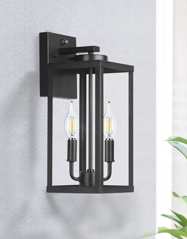 Alt view image 7 of 7 - PARTPHONER Dusk to Dawn Outdoor Wall Sconce 2-Light, Transitional Wall Lantern Tall Wall Lamp, Waterproof Exterior Lighting Fixture with E12 Base Outside Lights for House Porch Garage, Black 2 Pack