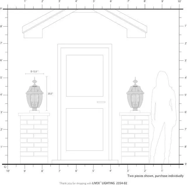 Alt view image 6 of 7 - Livex Lighting Lantern 2354-02 Monterey 3 Light Outdoor Polished Brass Finish Solid Brass Post Head with Clear Beveled Glass, 17" x 9" x 11"