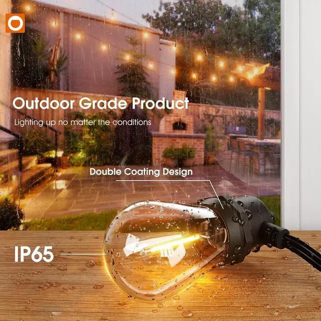 Alt view image 2 of 7 - addlon 100FT Outdoor String Lights LED Waterproof Patio Lights with 32 Edison Dimmable Bulbs Shatterproof Hanging Lights for Outside Cafe Bistro Garden Balcony Porch Yard Gazebo Deck 2Packs*50FT