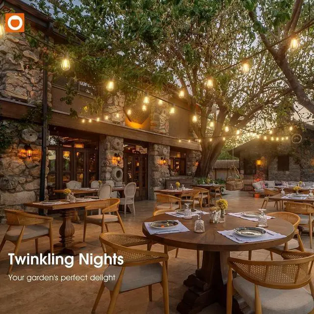Alt view image 6 of 7 - addlon 100FT Outdoor String Lights LED Waterproof Patio Lights with 32 Edison Dimmable Bulbs Shatterproof Hanging Lights for Outside Cafe Bistro Garden Balcony Porch Yard Gazebo Deck 2Packs*50FT