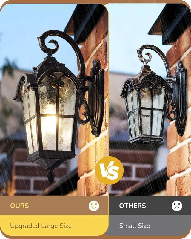 Alt view image 4 of 7 - EDISHINE Dusk to Dawn Outdoor Wall Lights, 20.4" Large Size Exterior Lantern Fixture, Porch Lights Wall Mount, Roman Wall Lamp, Waterproof Outside Wall Sconce for Front Door Garage, Black