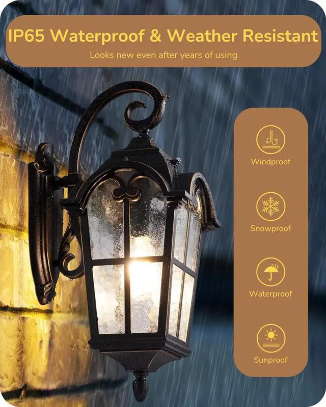 Alt view image 6 of 7 - EDISHINE Dusk to Dawn Outdoor Wall Lights, 20.4" Large Size Exterior Lantern Fixture, Porch Lights Wall Mount, Roman Wall Lamp, Waterproof Outside Wall Sconce for Front Door Garage, Black