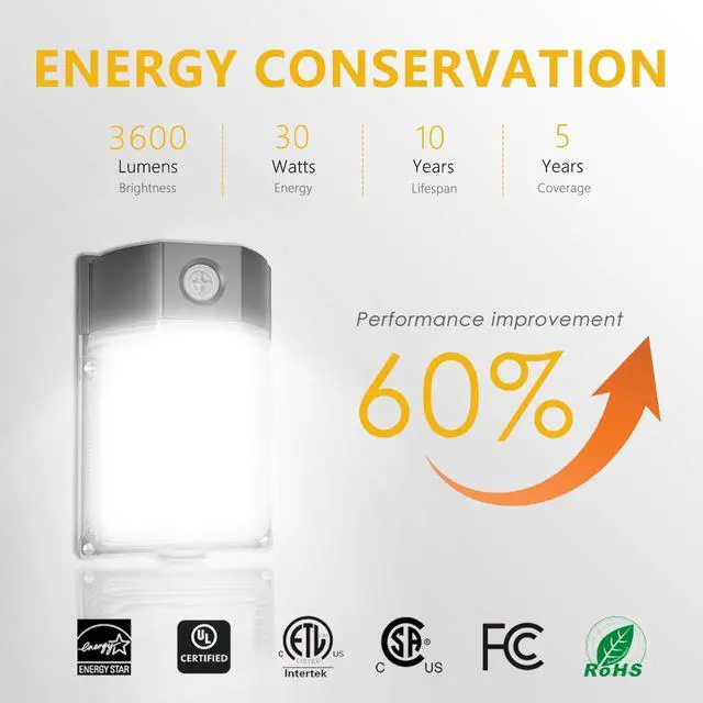 Alt view image 5 of 6 - 30W LED Wall Pack Light with Dusk to Dawn Sensor, 3600LM, 5000K Daylight, 120Vac Led Porch Lights, IP65 Waterproof Outdoor Security Lighting for Garage Warehouse Garden, ETL Certified, 2 Pack