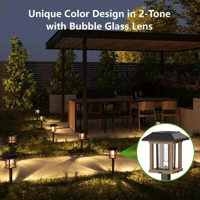 Alt view image 4 of 7 - XMCOSY+ Vintage Solar Pathway Lights Outdoor 4 Pack Warm White Seeded Glass Garden Lights, Waterproof Solar Landscape Lighting for Walkway Yard Patio Driveway & Farmhouse Decor