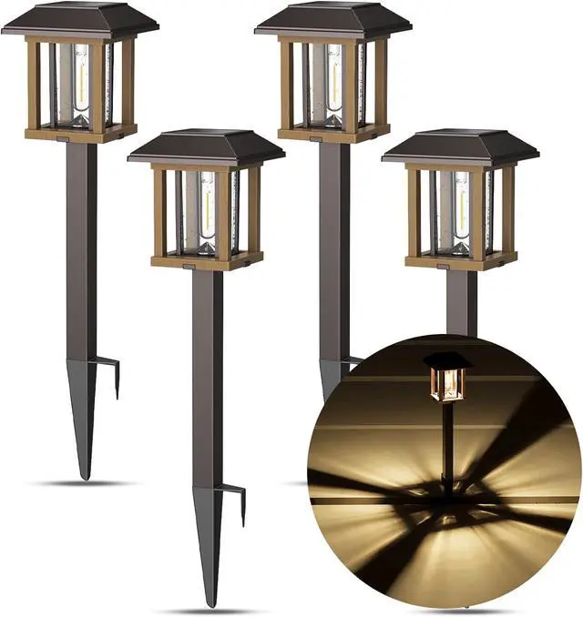 Alt view image 2 of 7 - XMCOSY+ Vintage Solar Pathway Lights Outdoor 4 Pack Warm White Seeded Glass Garden Lights, Waterproof Solar Landscape Lighting for Walkway Yard Patio Driveway & Farmhouse Decor