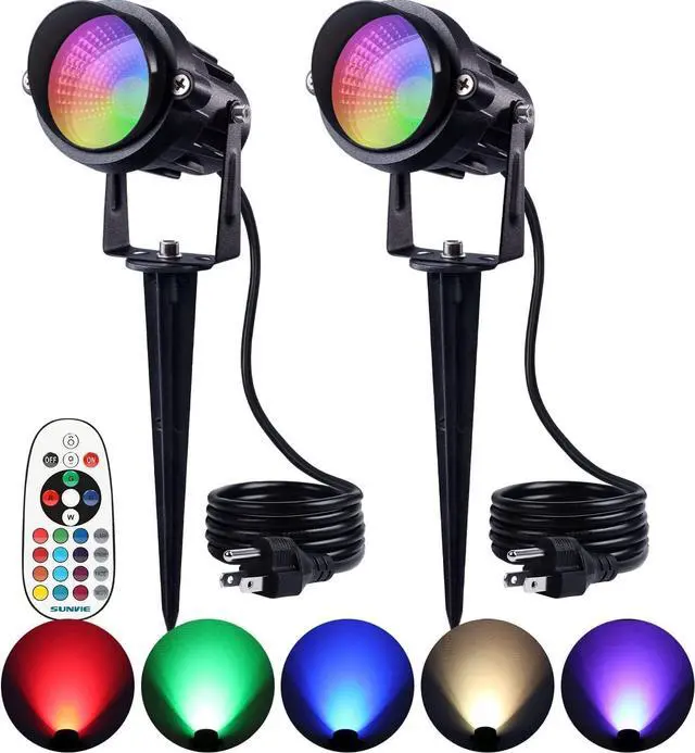 Main image of SUNVIE 2-Pack RGBW Spotlight Outdoor 12W LED Color Changing Landscape Lights with Remote Control 120V RGB Landscape Lighting Waterproof Spot Lights Outdoor for Yard Garden Patio Lawn Decorative