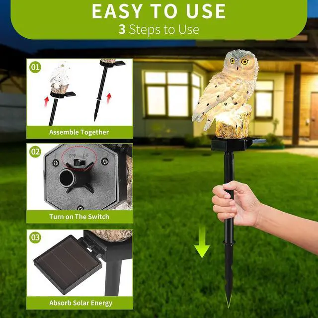 Alt view image 6 of 6 - Garden Solar Light Outdoor Decor, Solar LED Light with Stake, Waterproof for Walkway Courtyard Party Decoration, White and Black Owl