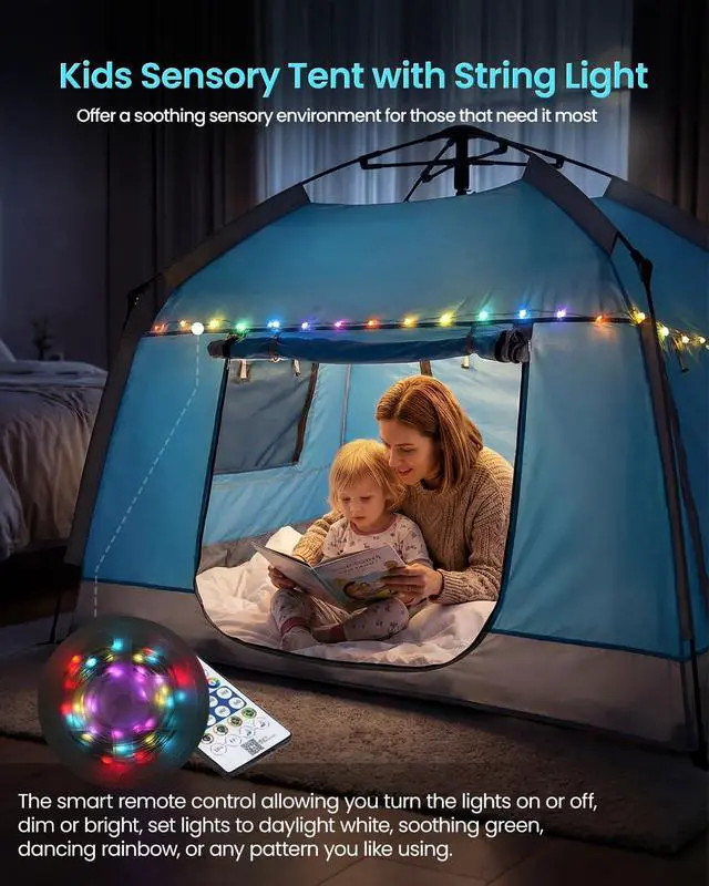 Alt view image 2 of 7 - Easy Set Up Kids Playhouse with Nice LED Light Strip and 3 Large Opens,Portable Children Play Tent & Privacy Room for Indoor & Outdoor Games with Carry Bag-Free Space for Toddlers-Birthday Gifts