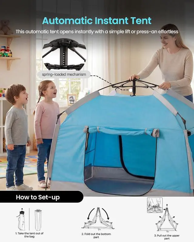 Alt view image 3 of 7 - Easy Set Up Kids Playhouse with Nice LED Light Strip and 3 Large Opens,Portable Children Play Tent & Privacy Room for Indoor & Outdoor Games with Carry Bag-Free Space for Toddlers-Birthday Gifts