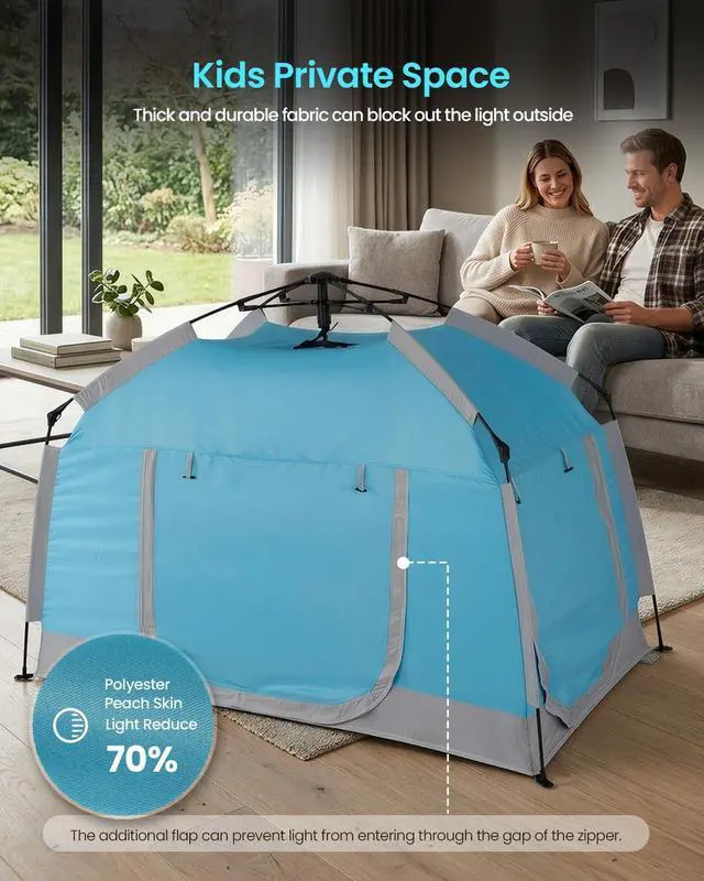 Alt view image 4 of 7 - Easy Set Up Kids Playhouse with Nice LED Light Strip and 3 Large Opens,Portable Children Play Tent & Privacy Room for Indoor & Outdoor Games with Carry Bag-Free Space for Toddlers-Birthday Gifts