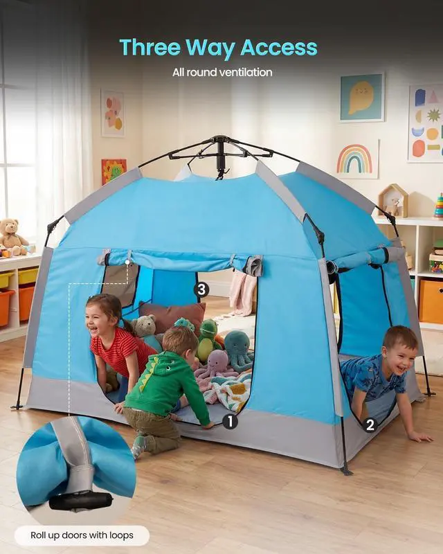 Alt view image 5 of 7 - Easy Set Up Kids Playhouse with Nice LED Light Strip and 3 Large Opens,Portable Children Play Tent & Privacy Room for Indoor & Outdoor Games with Carry Bag-Free Space for Toddlers-Birthday Gifts