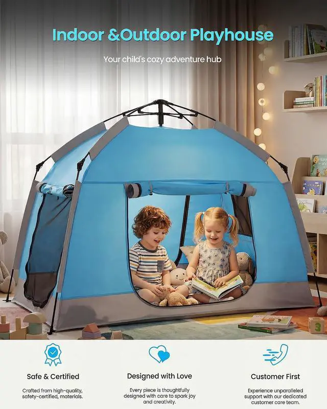 Alt view image 7 of 7 - Easy Set Up Kids Playhouse with Nice LED Light Strip and 3 Large Opens,Portable Children Play Tent & Privacy Room for Indoor & Outdoor Games with Carry Bag-Free Space for Toddlers-Birthday Gifts