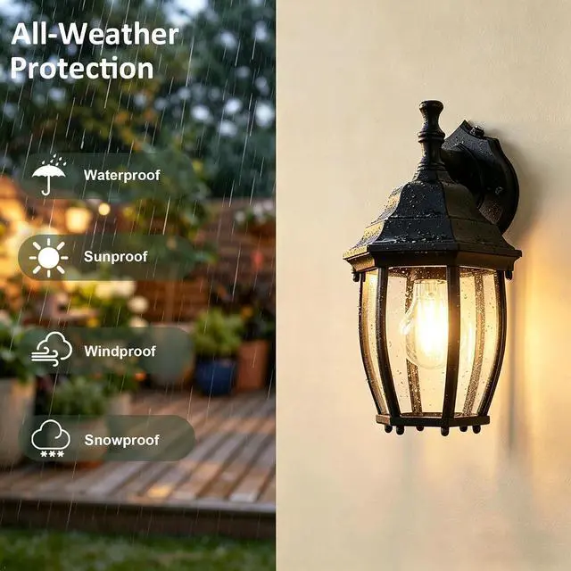 Alt view image 3 of 7 - LIT-PaTH Dusk to Dawn Outdoor Wall Lantern, Wall Sconce as Porch Lighting Fixture with E26 Medium Base Max 60W, Aluminum Housing with Glass Shade, Matte Black Finish