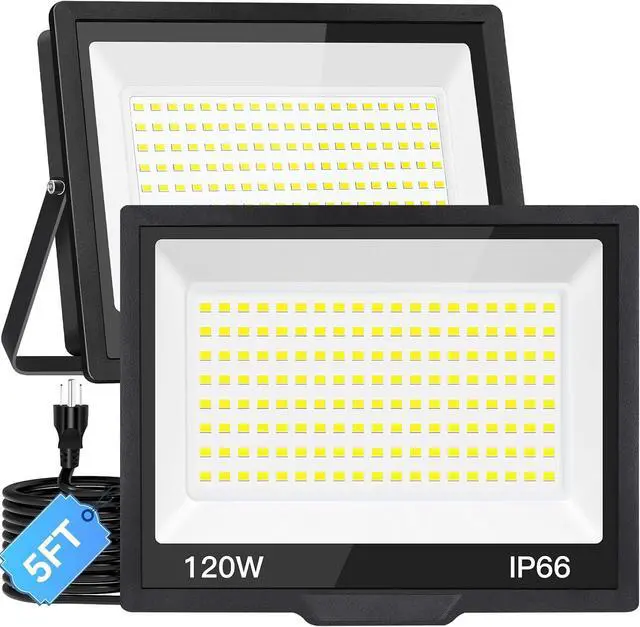 Main image of 120W LED Flood Light Outdoor with Plug, 14400Lm Super Brighter Security Lights with Wire, IP66 Waterproof LED Work Light, 5000K Daylight White Exterior Floodlights for Yard Garage Stadium(2 Pack)
