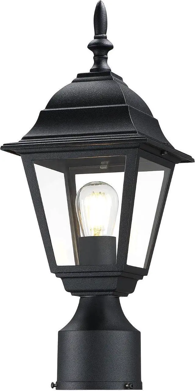 Main image of LIT-PaTH Outdoor Post Lighting Fixture Pole Lantern, E26 Medium Base Max 60W, Aluminum Housing Plus Clear Glass, Bulb Not Included, Matte Black Finish, 1-Pack