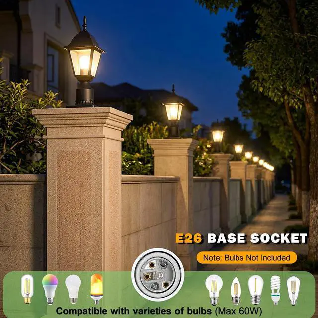 Alt view image 5 of 7 - LIT-PaTH Outdoor Post Lighting Fixture Pole Lantern, E26 Medium Base Max 60W, Aluminum Housing Plus Clear Glass, Bulb Not Included, Matte Black Finish, 1-Pack