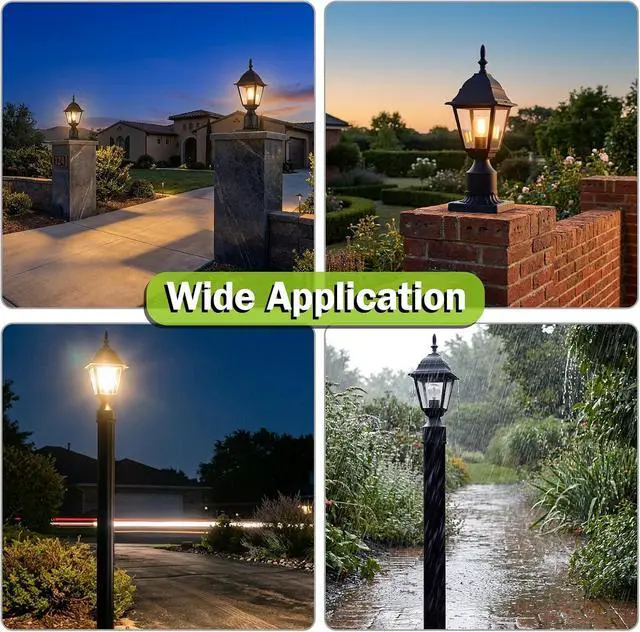 Alt view image 7 of 7 - LIT-PaTH Outdoor Post Lighting Fixture Pole Lantern, E26 Medium Base Max 60W, Aluminum Housing Plus Clear Glass, Bulb Not Included, Matte Black Finish, 1-Pack