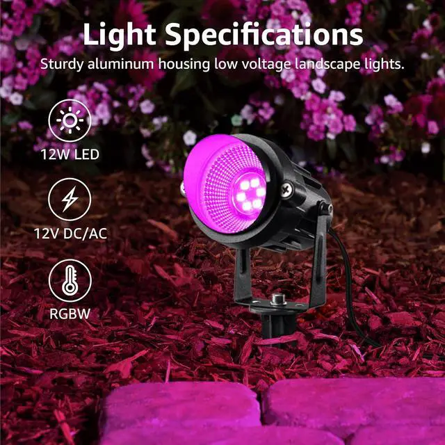 Alt view image 2 of 7 - SUNVIE 12 Pack RGBW Color Changing Landscape Lights with 300W Low Voltage Landscape Transformer 12-24V LED Landscape Lighting Kit Waterproof Multicolor Spotlights for Christmas House Yard Tree Garden