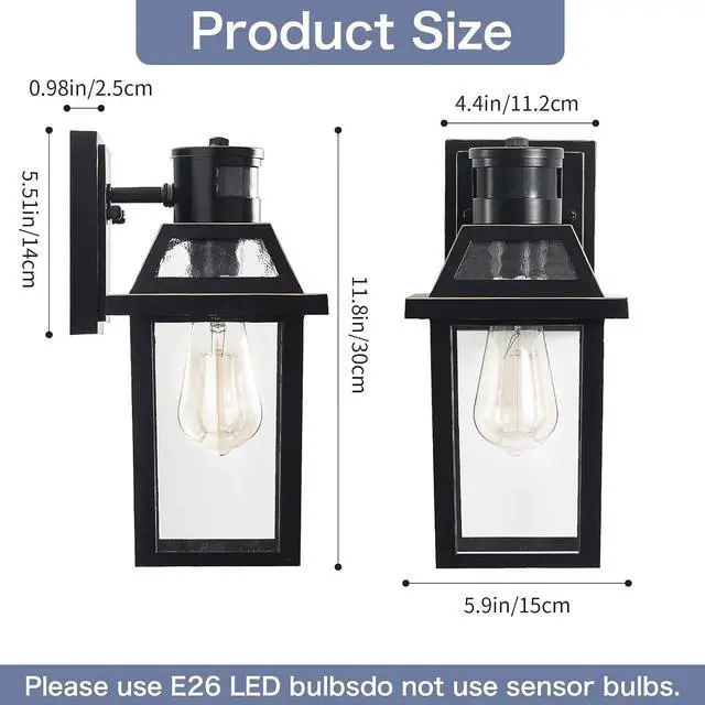 Alt view image 5 of 7 - Yisuro Motion Sensor Outdoor Wall Lights, Porch Light Outdoor 3 Lighting Modes, Dusk to Dawn Exterior Light Fixture, Waterproof, Outside Lights for House Front Door Patio Garage 1 Pack (Black)