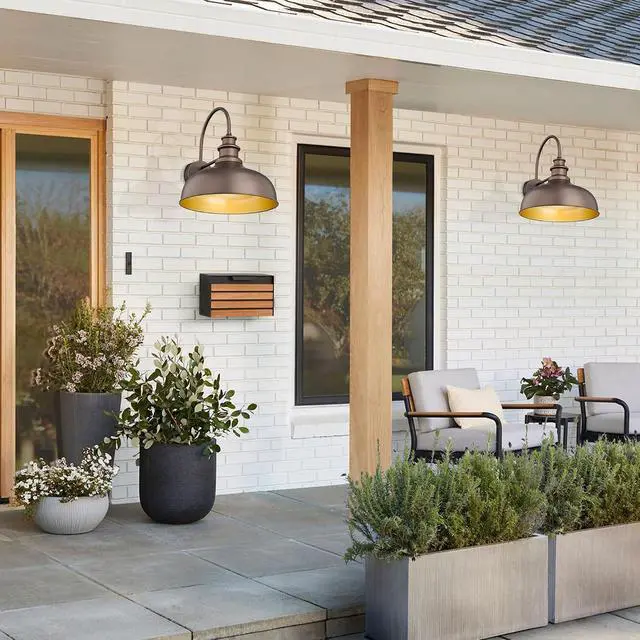 Alt view image 7 of 7 - Bestshared 16 Inch Vintage Industrial Barn Light Farmhouse Outdoor Wall Sconce - Farmhouse Exterior Wall Mount Lighting Fixture for Garage, Patio, Porch,Front Door(16"-2pack)