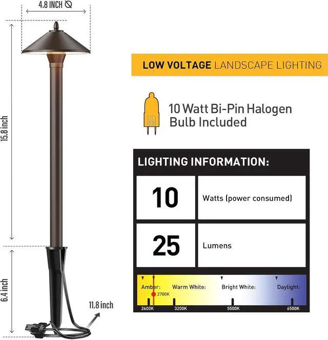 Alt view image 2 of 7 - Malibu Low Voltage Pathway Lights, 10W Pro Style Halogen Landscape Lighting, 2Pack 2700K Warm White Path Light, 12V AC Bronze Outdoor Walkway Lights for Yard Garden 8308-9103