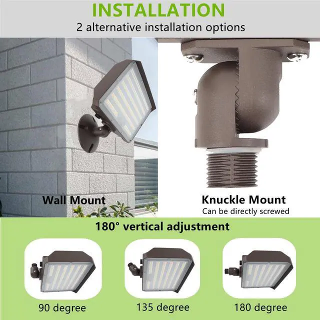 Alt view image 4 of 5 - Dusk to Dawn Outdoor 100W LED Flood Light with Knuckle (Plate Included), 14000LM 1000W Equiv., 100-277V 5000K,ETL Commercial LED Floodlight Fixture, Outdoor Security Lighting for Landscape,Parking Lot