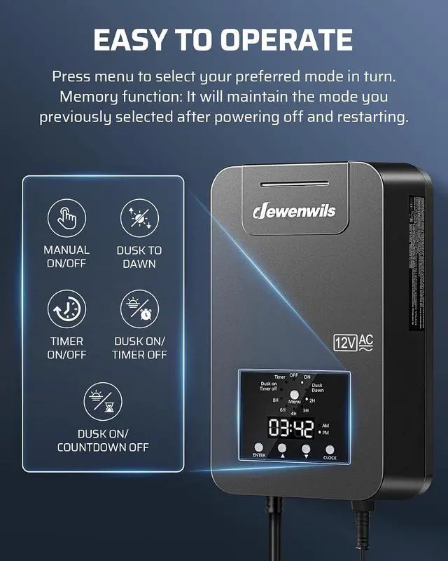Alt view image 2 of 7 - DEWENWILS 200W Low Voltage Landscape Transformer with Photocell Sensor & Timer, 120V AC to 12V/14V AC, Weatherproof Outdoor Landscape Lighting Transformer for Garden Lights, Spotlights, Steplights