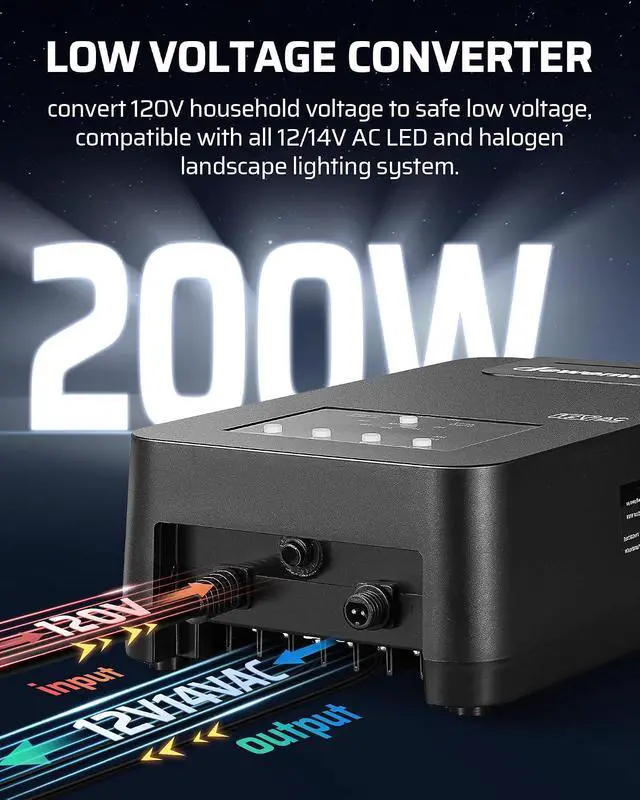 Alt view image 4 of 7 - DEWENWILS 200W Low Voltage Landscape Transformer with Photocell Sensor & Timer, 120V AC to 12V/14V AC, Weatherproof Outdoor Landscape Lighting Transformer for Garden Lights, Spotlights, Steplights