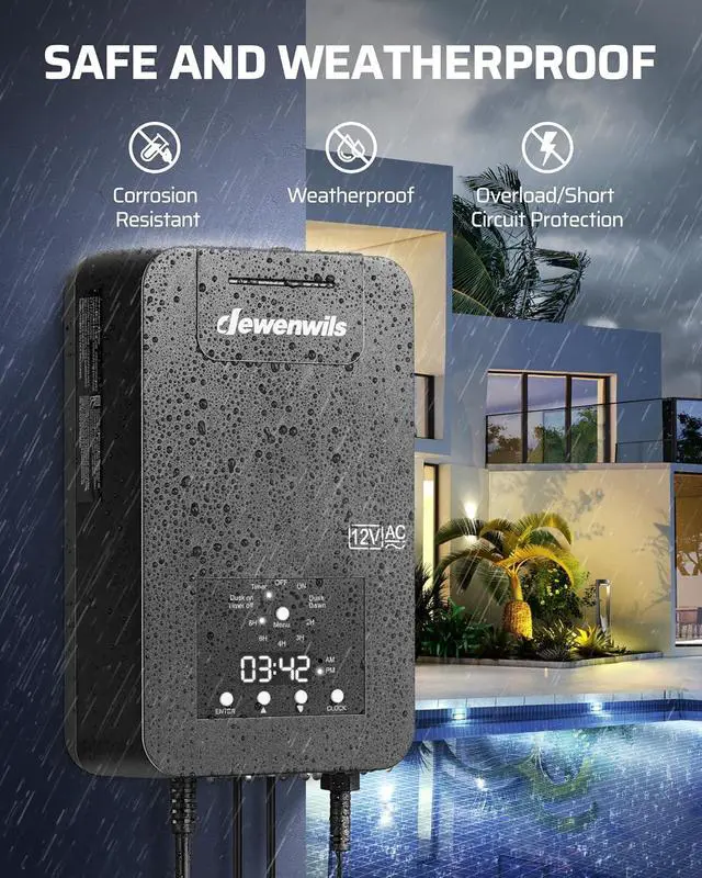 Alt view image 5 of 7 - DEWENWILS 200W Low Voltage Landscape Transformer with Photocell Sensor & Timer, 120V AC to 12V/14V AC, Weatherproof Outdoor Landscape Lighting Transformer for Garden Lights, Spotlights, Steplights