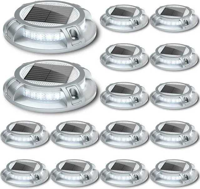 Main image of SIEDiNLAR Solar Driveway Lights Outdoor 4 Modes 40 LEDs Deck Driveway Markers Marine Dock Light Waterproof for Walkway Ground Pathway Step Garden Yard, White/Warm Dynamic Lighting (16 Pack)