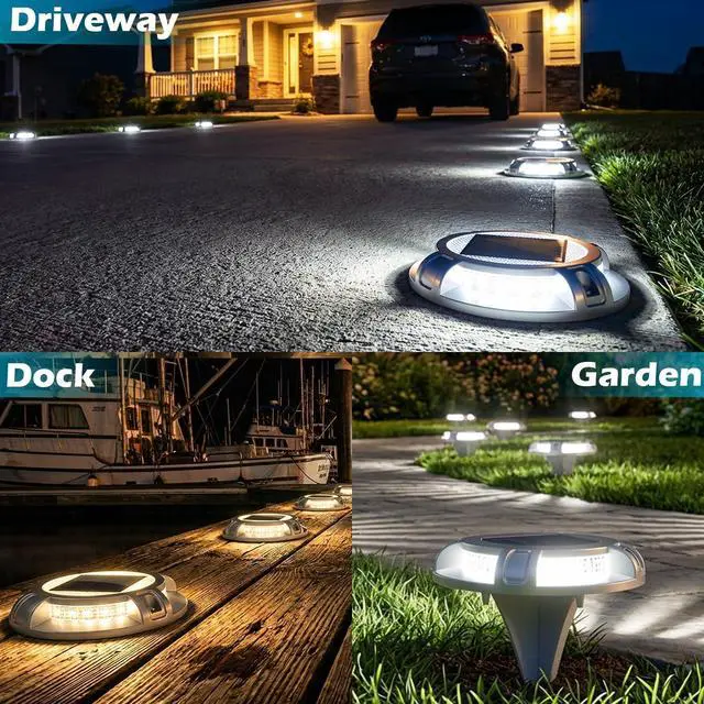 Alt view image 2 of 6 - SIEDiNLAR Solar Driveway Lights Outdoor 4 Modes 40 LEDs Deck Driveway Markers Marine Dock Light Waterproof for Walkway Ground Pathway Step Garden Yard, White/Warm Dynamic Lighting (16 Pack)