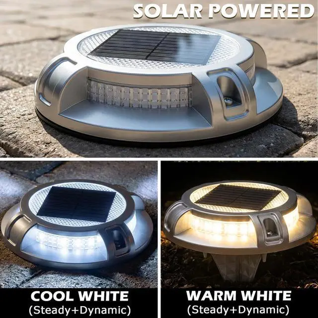 Alt view image 3 of 6 - SIEDiNLAR Solar Driveway Lights Outdoor 4 Modes 40 LEDs Deck Driveway Markers Marine Dock Light Waterproof for Walkway Ground Pathway Step Garden Yard, White/Warm Dynamic Lighting (16 Pack)