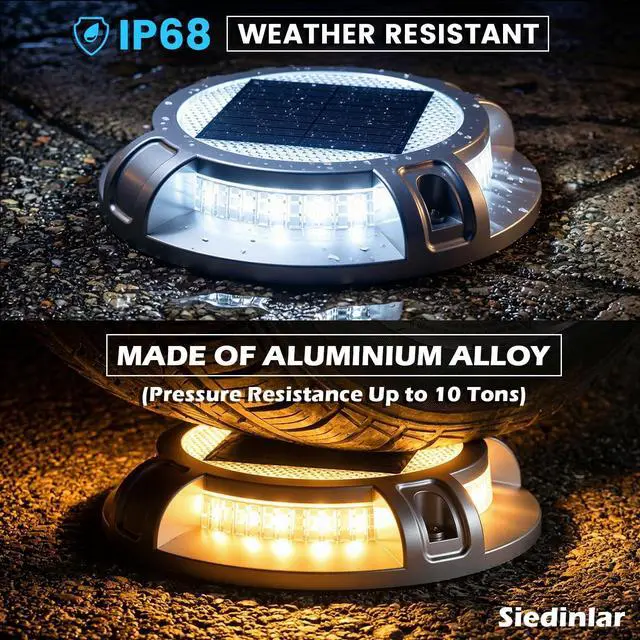 Alt view image 6 of 6 - SIEDiNLAR Solar Driveway Lights Outdoor 4 Modes 40 LEDs Deck Driveway Markers Marine Dock Light Waterproof for Walkway Ground Pathway Step Garden Yard, White/Warm Dynamic Lighting (16 Pack)