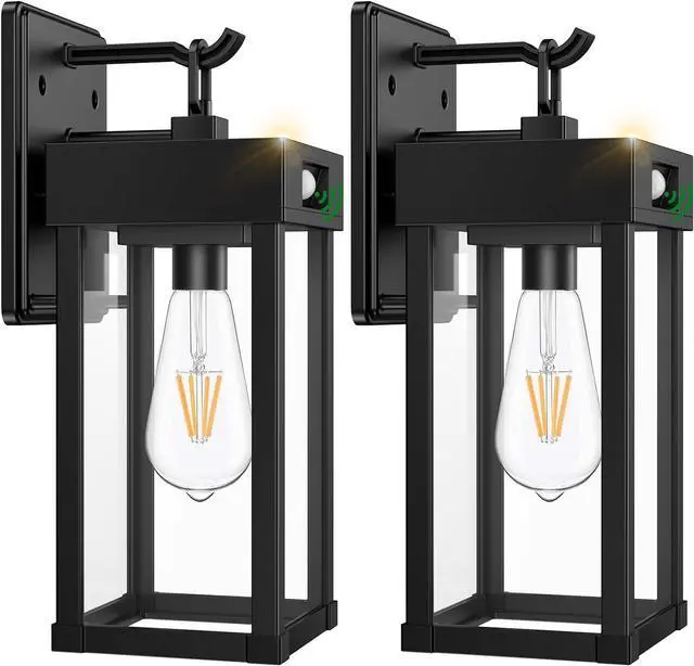 Main image of 2 Pack Outdoor Solar Wall Light Fixtures With Dusk To Dawn Sensor,Large Size Black Outdoor Wall Lights with 3Lighting Modes,Exterior Waterproof Solar Wall Sconce Light for Outside,Garage(Black-2P)
