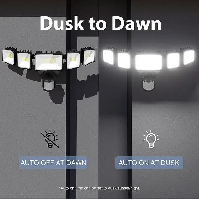 Alt view image 6 of 7 - Onforu 150W 15000LM LED Security Lights Motion Sensor Outdoor, Dusk to Dawn Flood Lighting, 5 Heads 360° Wide Angle Illumination, 6500K IP65 Waterproof Hardwired Floodlight Motion Detection (Black)