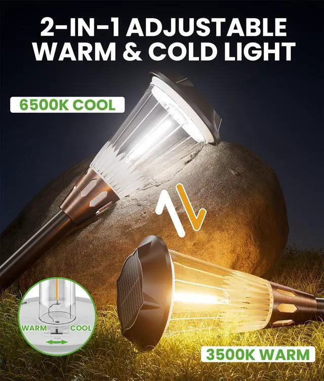 Alt view image 2 of 7 - BITPOTT Solar Pathway Lights Outdoor, 8 Pack Bright 2-in-1 Warm&Cold Solar Lights Outdoor, IP65 Waterproof Garden Lights Solar Powered Walkway Lighting Outside for Yard Driveway Path Patio Landscape