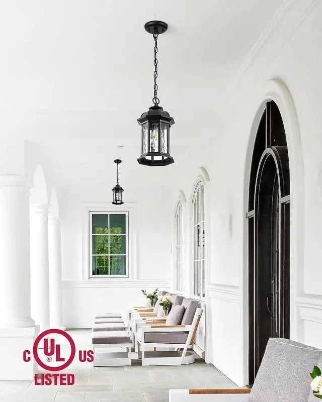 Alt view image 2 of 7 - VIANIS Outdoor Pendant Lights for Porch Lantern, Black Exterior Hanging Lights Fixtures with Adjustable Chain, Modern Outside Hanging Lighting with Water Glass for Front Porch, Yard, Gazebo