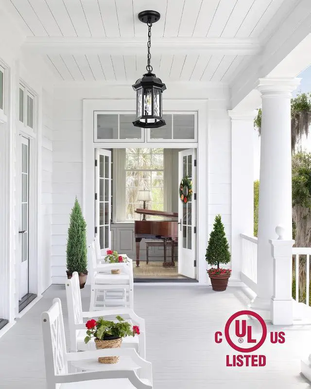 Alt view image 6 of 7 - VIANIS Outdoor Pendant Lights for Porch Lantern, Black Exterior Hanging Lights Fixtures with Adjustable Chain, Modern Outside Hanging Lighting with Water Glass for Front Porch, Yard, Gazebo