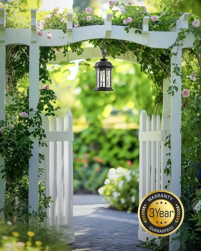 Alt view image 7 of 7 - VIANIS Outdoor Pendant Lights for Porch Lantern, Black Exterior Hanging Lights Fixtures with Adjustable Chain, Modern Outside Hanging Lighting with Water Glass for Front Porch, Yard, Gazebo