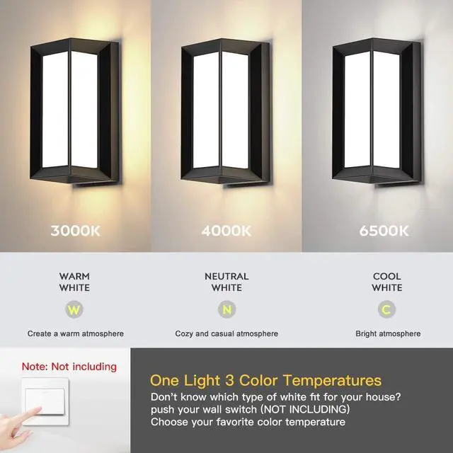 Alt view image 2 of 7 - Sytmhoe Outdoor Wall-Porch-Light, Modern Exterior LED Wall Sconce,24W-Led Matte Black Exterior Wall Fixtures,Mounted Wall Patio Lamps,3-Color-Changeable for Garage Walkway Backyard Garden