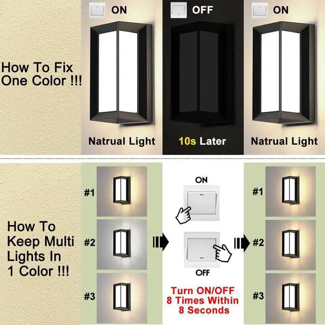 Alt view image 5 of 7 - Sytmhoe Outdoor Wall-Porch-Light, Modern Exterior LED Wall Sconce,24W-Led Matte Black Exterior Wall Fixtures,Mounted Wall Patio Lamps,3-Color-Changeable for Garage Walkway Backyard Garden
