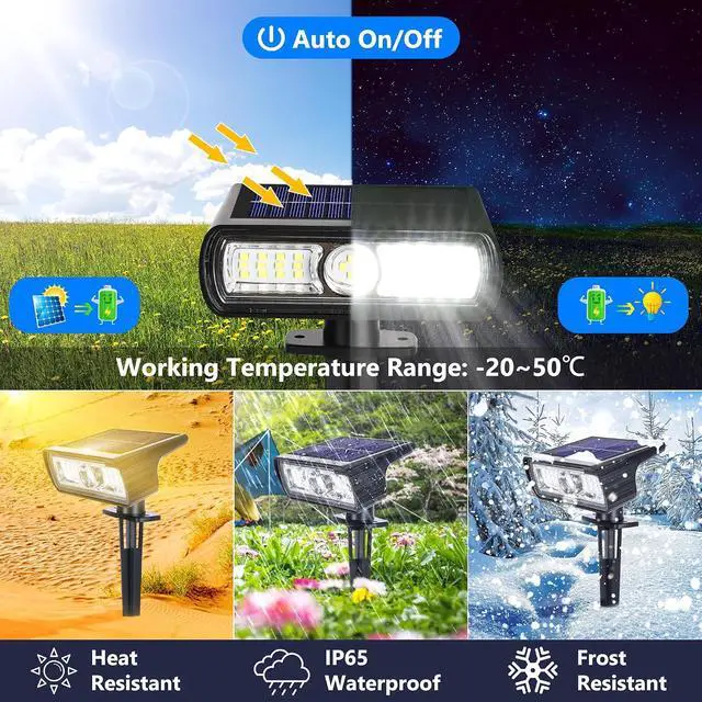 Alt view image 3 of 7 - Toodour Solar Spot Light Outdoor, 4 Pack Solar Lights Outdoor with 2 Modes, Waterproof Solar Powered Flood Lights Landscape Lighting for Yard Garden Home Pathway Walkway Outdoor Decor - Cool White