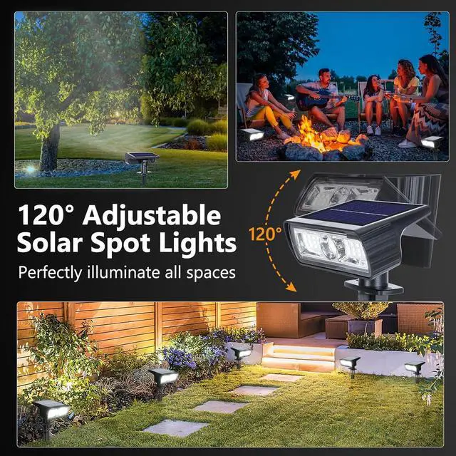 Alt view image 4 of 7 - Toodour Solar Spot Light Outdoor, 4 Pack Solar Lights Outdoor with 2 Modes, Waterproof Solar Powered Flood Lights Landscape Lighting for Yard Garden Home Pathway Walkway Outdoor Decor - Cool White