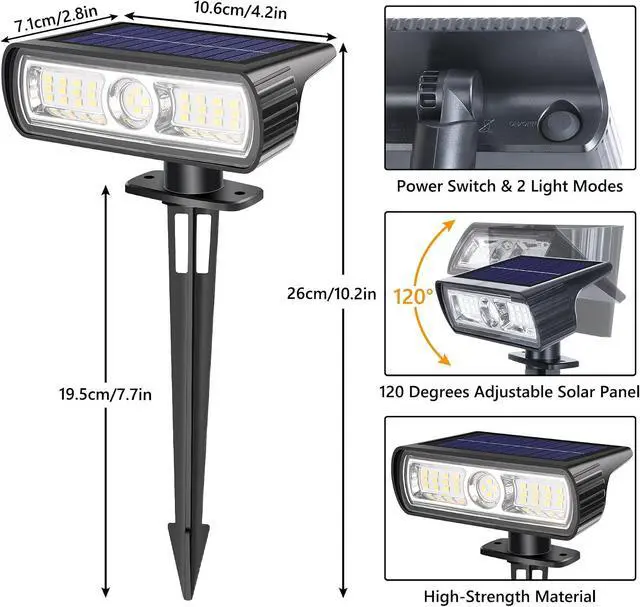 Alt view image 7 of 7 - Toodour Solar Spot Light Outdoor, 4 Pack Solar Lights Outdoor with 2 Modes, Waterproof Solar Powered Flood Lights Landscape Lighting for Yard Garden Home Pathway Walkway Outdoor Decor - Cool White