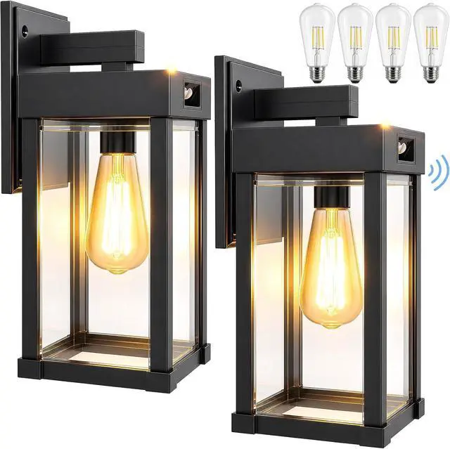 Main image of Solar Wall Lights Outdoor, Solar Sconce Lantern with 3 Lighting Modes & Motion Sensor, Porch Light Fixture Outside Waterproof with Clear Panel for Garage Yard Front Door Shed (2 Pack)