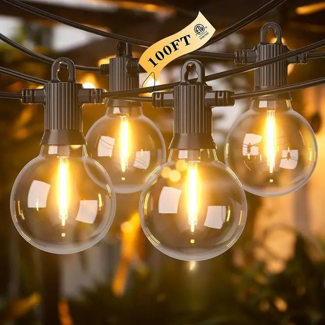 Main image of Kawaya Outdoor String Lights 100 FT LED Patio Light with 50+2 Shatterproof Edison Globe Bulbs - IP65 Waterproof Dimmable Hanging Lights - 2700K Warm White Lighting for Outside Porch Deck Bistro Cafe