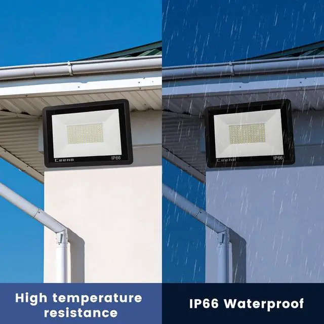 Alt view image 4 of 7 - Ceena 2 Pack 60W Plug in LED Flood Light Outdoor, 6000lm Super Bright Floodlight with Switch and 5.9FT Wire, IP66 Waterproof 6000K LED Work Light for Garage, Yard, Patio, Front Door